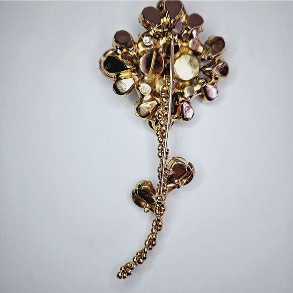 Vintage Large Rhinestone Amber Floral Flower Brooch Pin Juliana Weiss Kramer - Picture 13 of 16